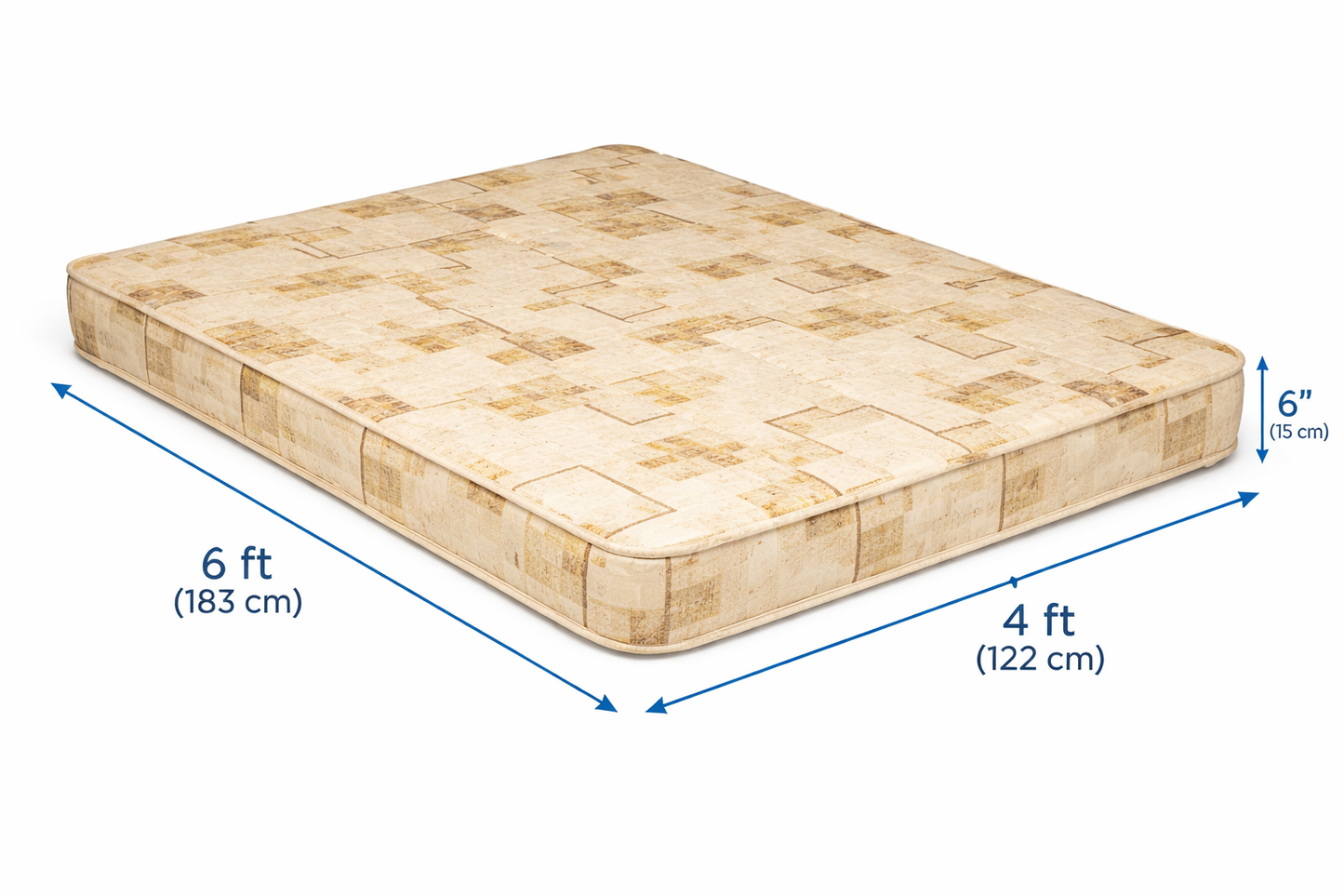 Mattress with dimensions labeled on a white background