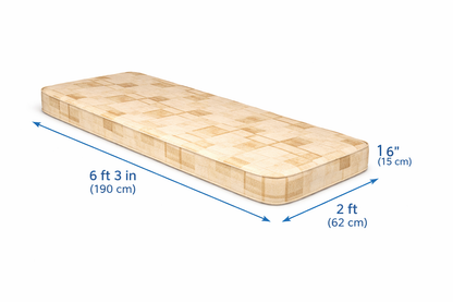 Beige mattress with measurements on a white background